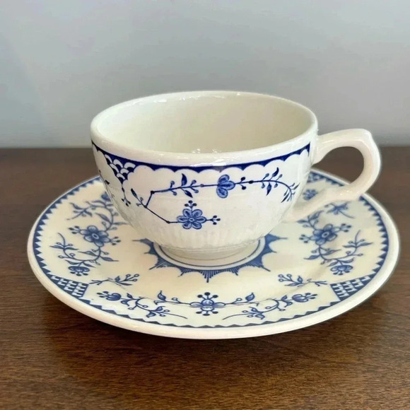 Furnivals Limited Denmark Blue Cup & Saucer England Floral Excellent Condition - Picture 1 of 10